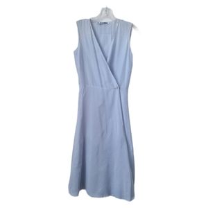 JIL SANDER Women's Striped V-Neck Surplice Sleeveless Dress White Blue Size 36